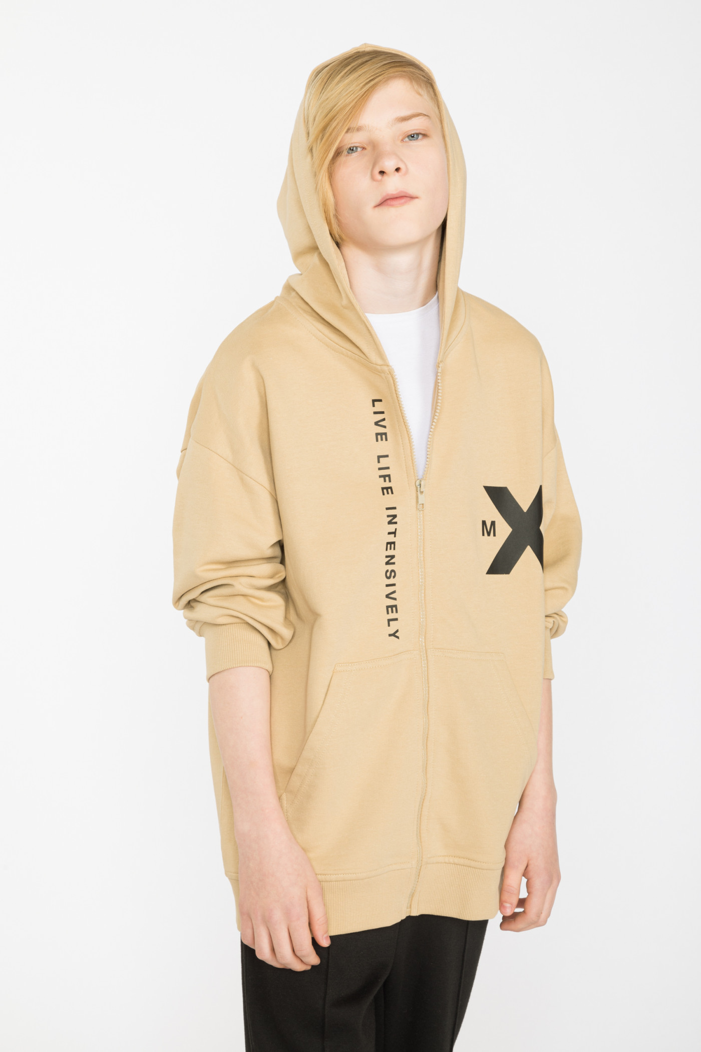 Beżowa rozpinana bluza z kapturem MAX