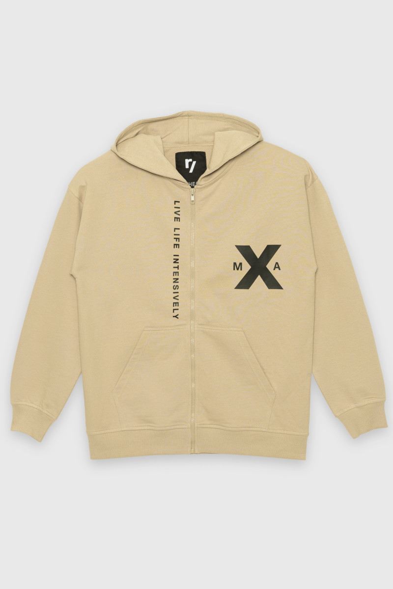 Beżowa rozpinana bluza z kapturem MAX