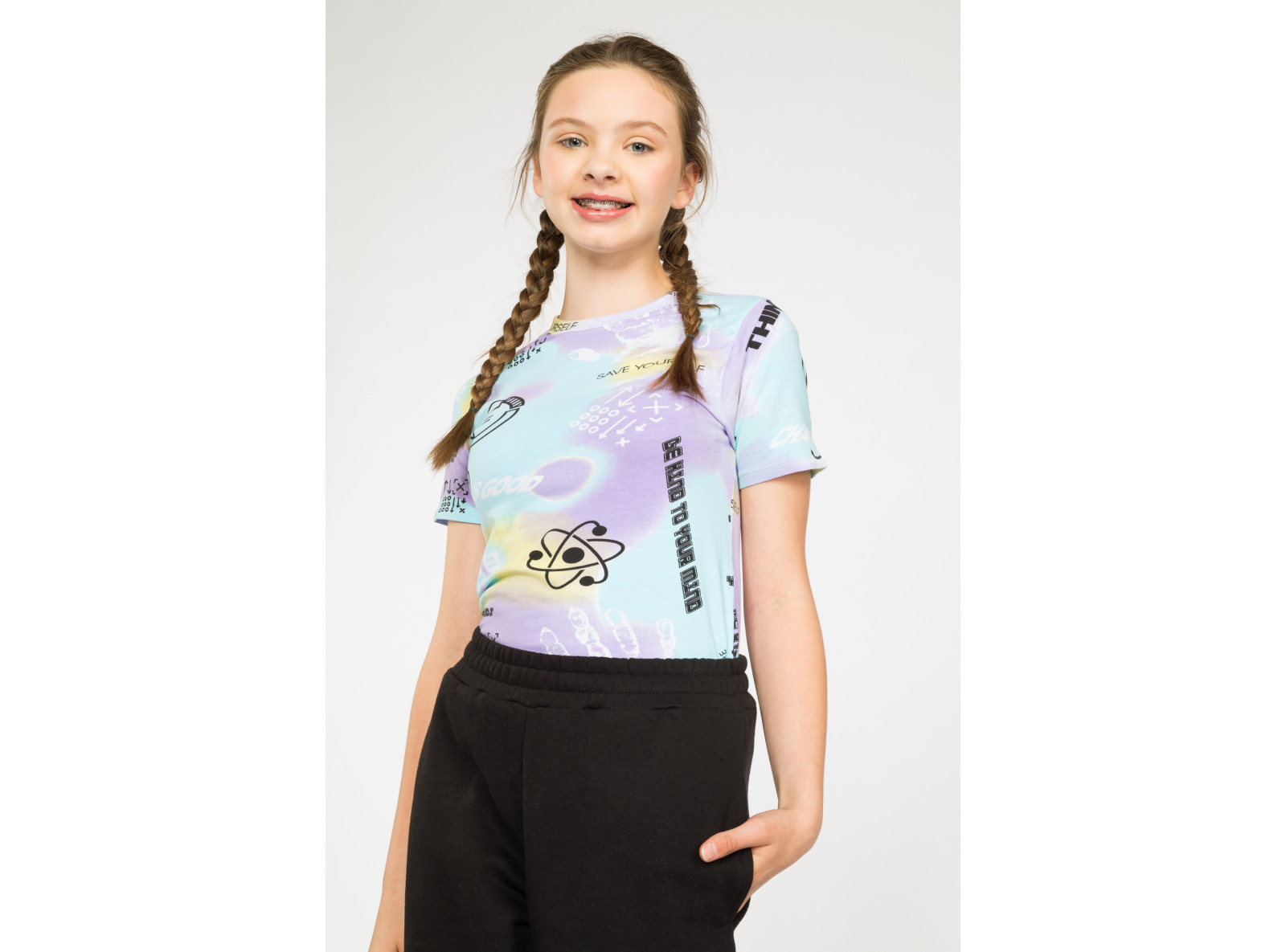 Pastelowy T-shirt ze wzorami SCIENCE