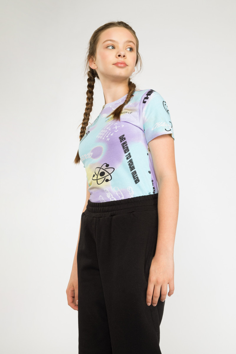 Pastelowy T-shirt ze wzorami SCIENCE