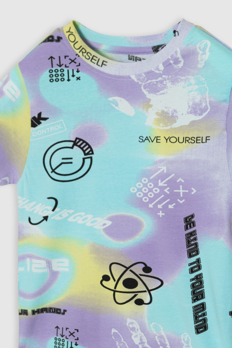 Pastelowy T-shirt ze wzorami SCIENCE