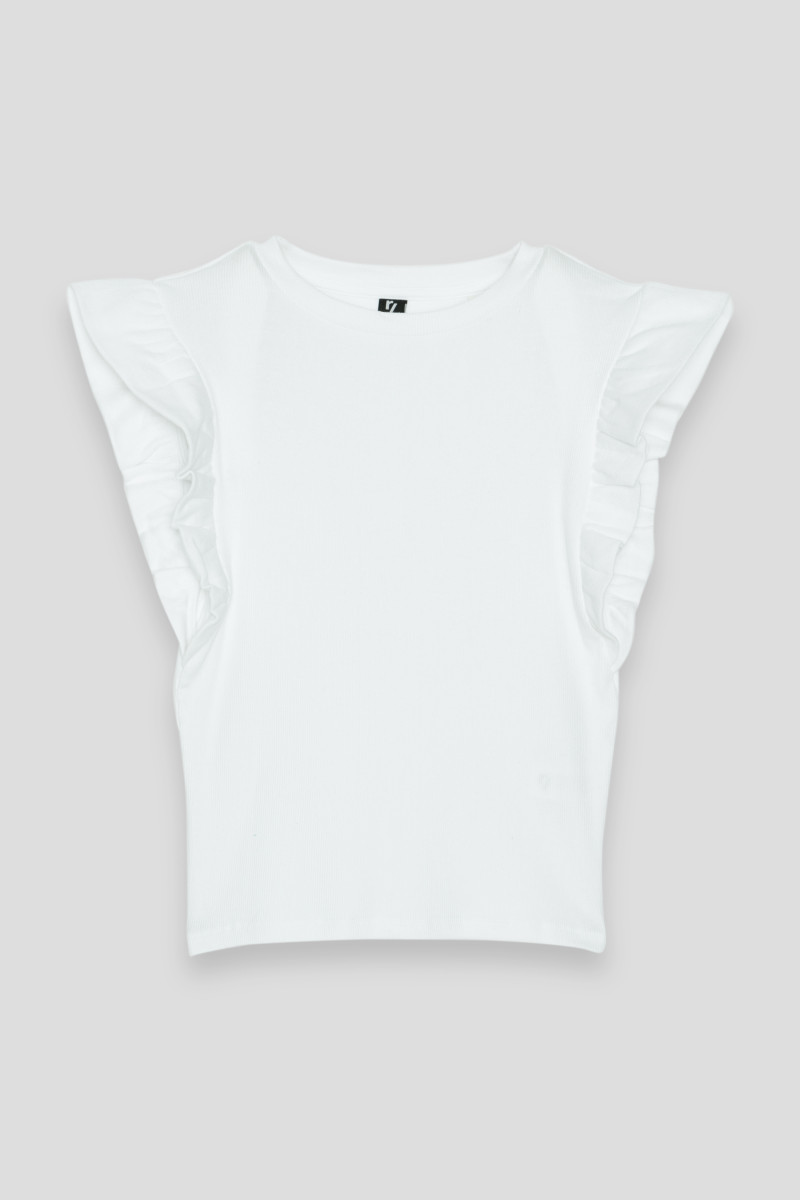 Biała bluzka z falbankami przy rękawach