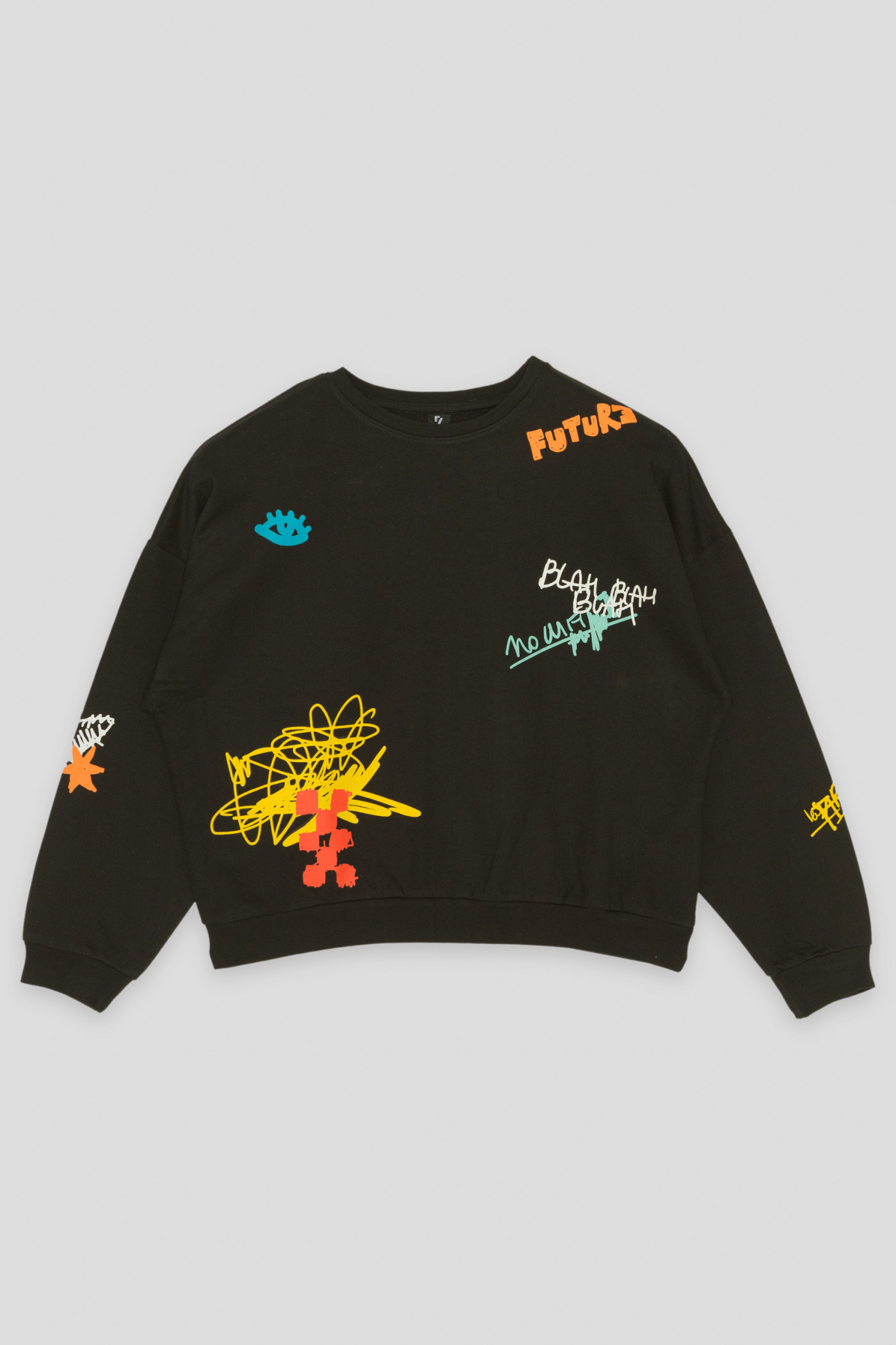 Czarna bluza dresowa z kolorowymi nadrukami | Reporter 