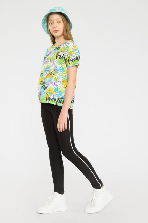 Czarne legginsy z białym paskiem