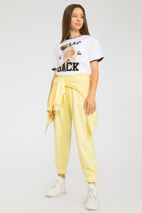 Żółte pastelowe spodnie dresowe ze ściągaczem