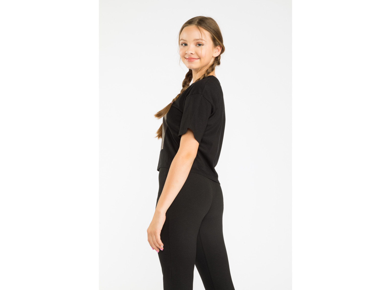 Czarny T-shirt dziewczęcy z nadrukiem RTG | Reporter 