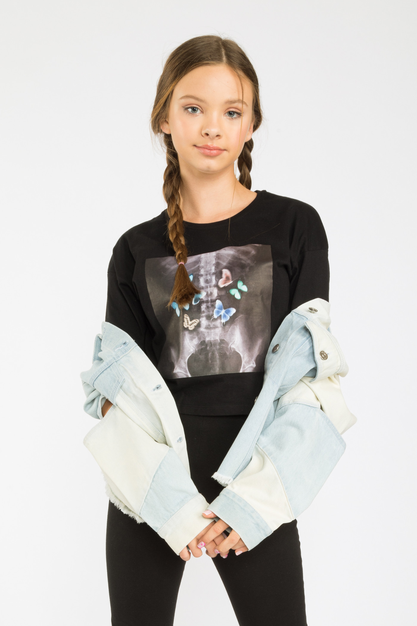 Czarny T-shirt dziewczęcy z nadrukiem RTG | Reporter 