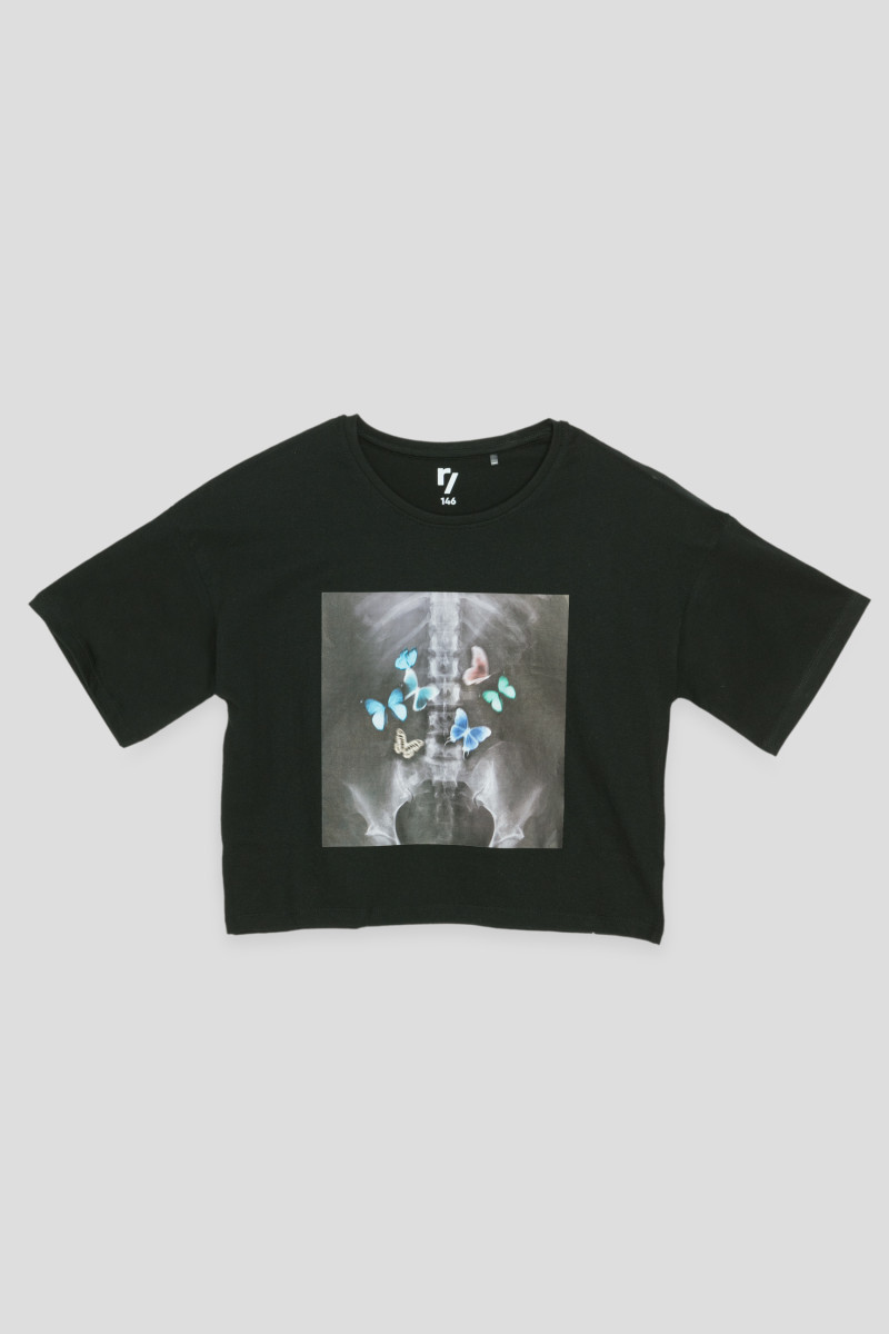 Czarny T-shirt dziewczęcy z nadrukiem RTG | Reporter 