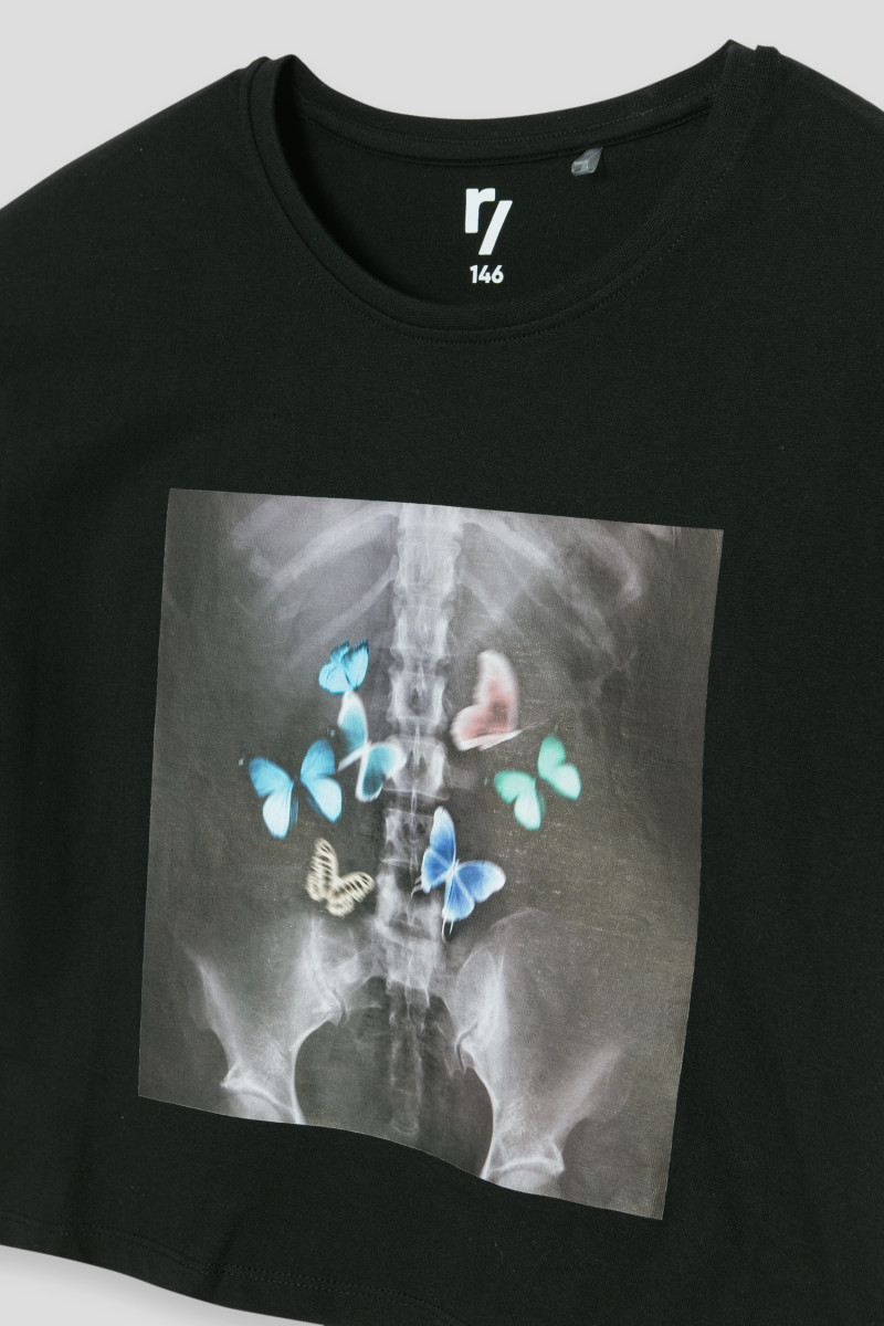 Czarny T-shirt dziewczęcy z nadrukiem RTG | Reporter 