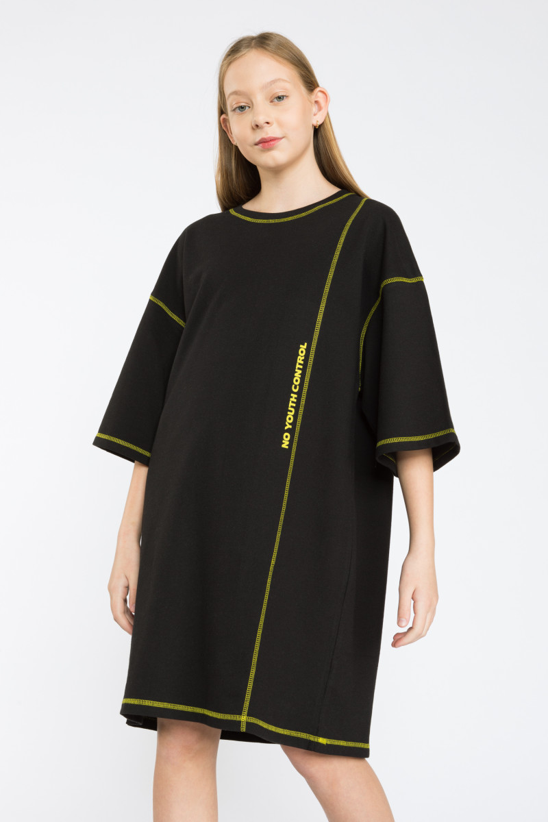 Czarna t-shirtowa sukienka dziewczęca oversize | Reporter 