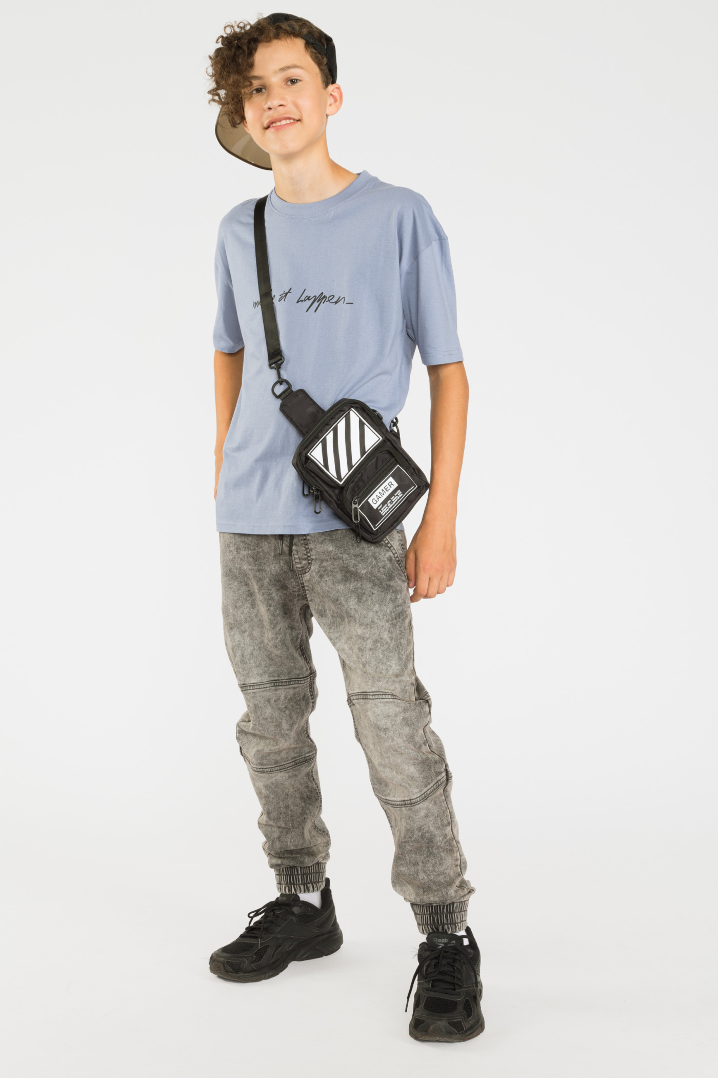 Błękitny T-shirt MAKE IT HAPPEN