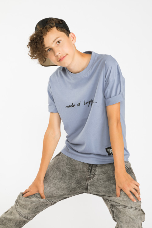 Błękitny T-shirt MAKE IT HAPPEN