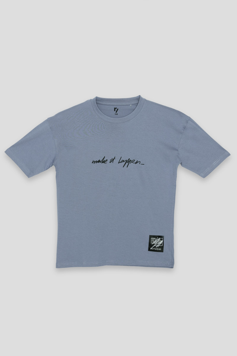 Błękitny T-shirt MAKE IT HAPPEN