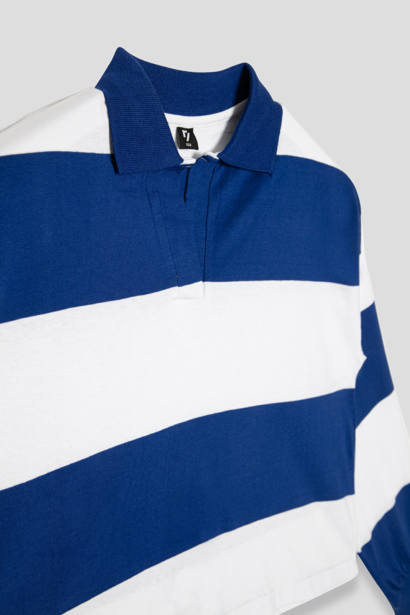 Niebieska bluzka w paski z długim rękawem, niebieski