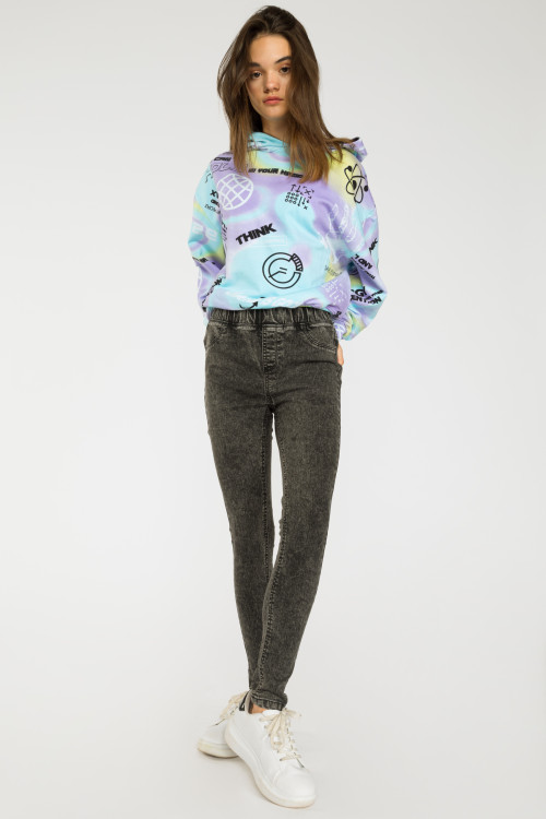 Czarne marmurkowe jegginsy