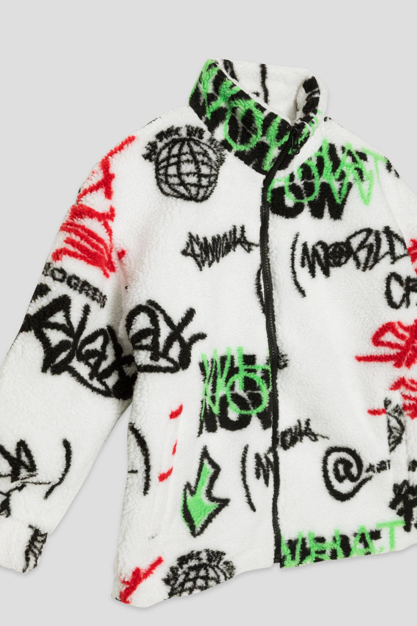 Biała przejściowa kurtka unisex ze sztucznego baranka