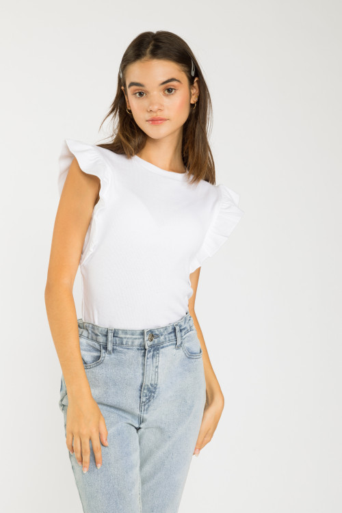 Biała bluzka z falbankami przy rękawach