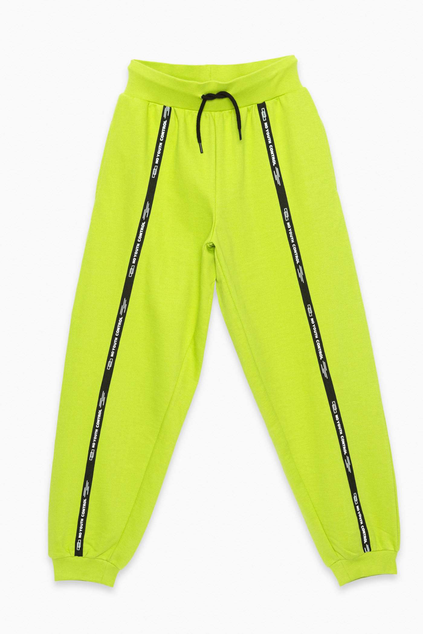 Limonkowe spodnie dresowe z ozdobnymi taśmami NO YOUTH CONTROL