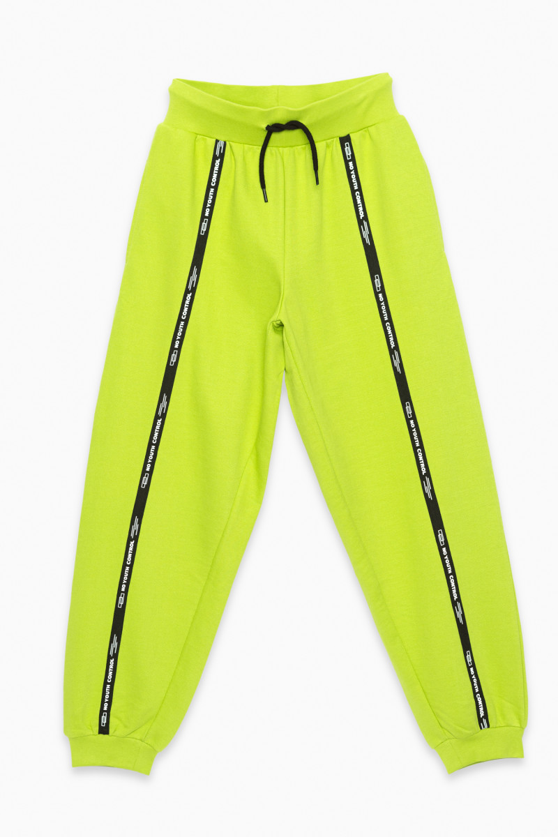 Limonkowe spodnie dresowe z ozdobnymi taśmami NO YOUTH CONTROL