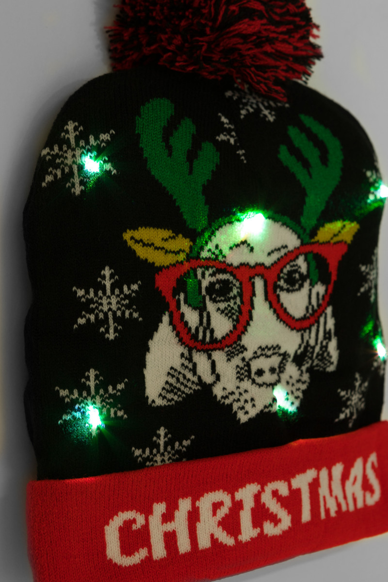 Świecąca czapka czapka świąteczna z lampkami LED, czarny