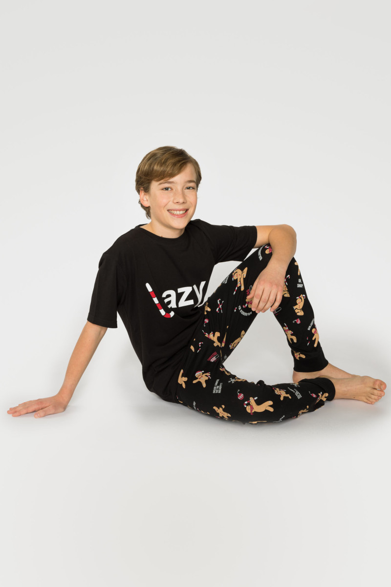Czarna świąteczna piżama w nadruki