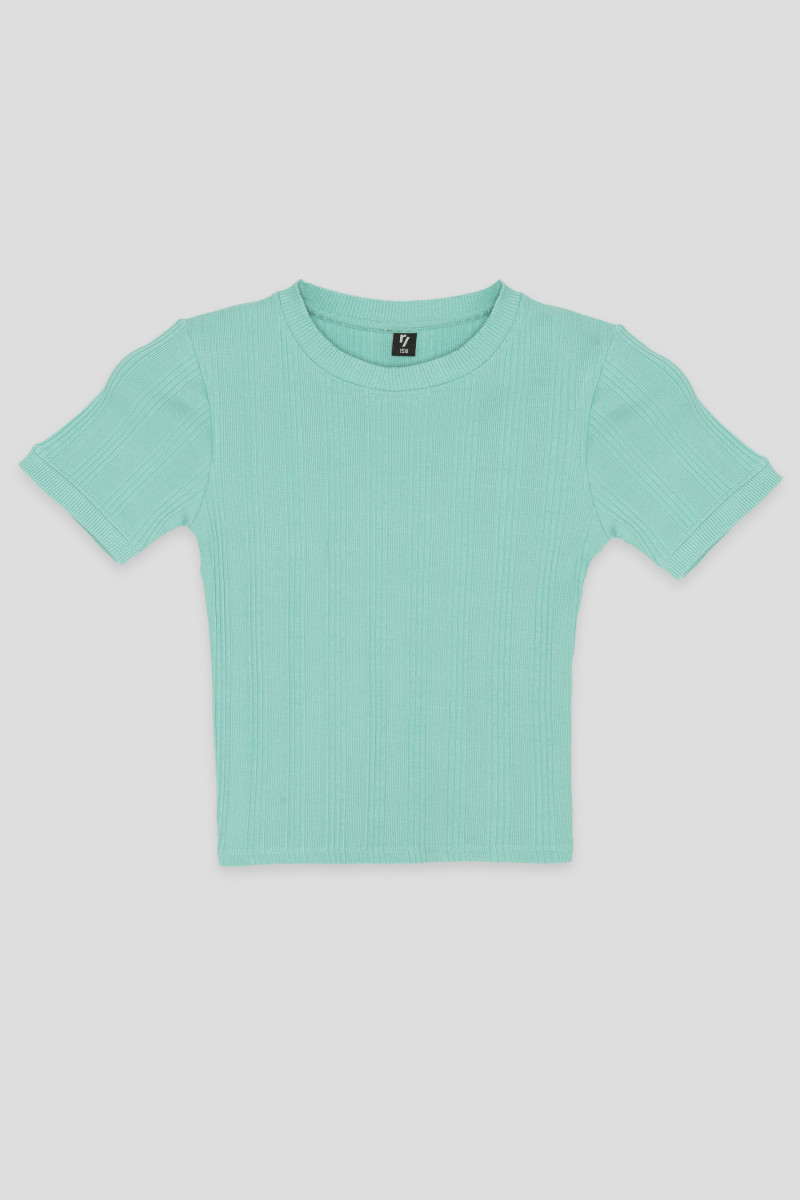 Miętowy prążkowany T-shirt