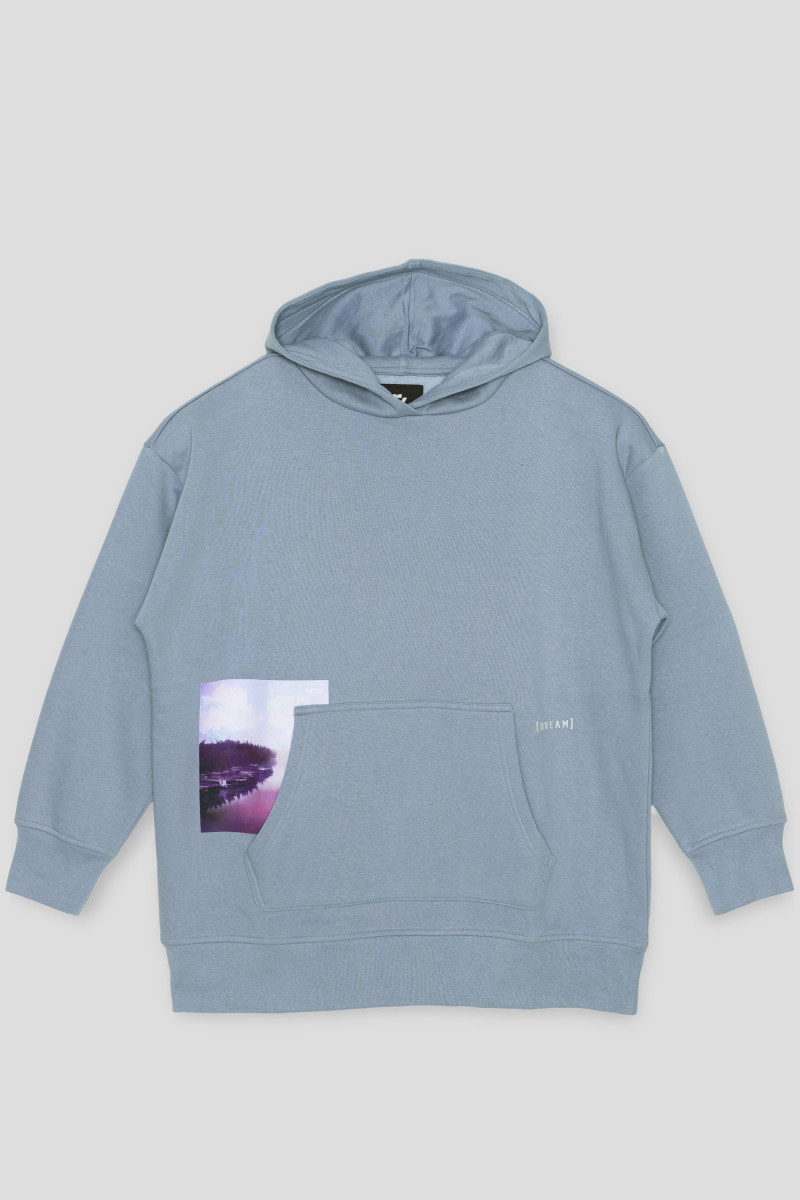 Błękitna bluza dresowa z kapturem ovsersize