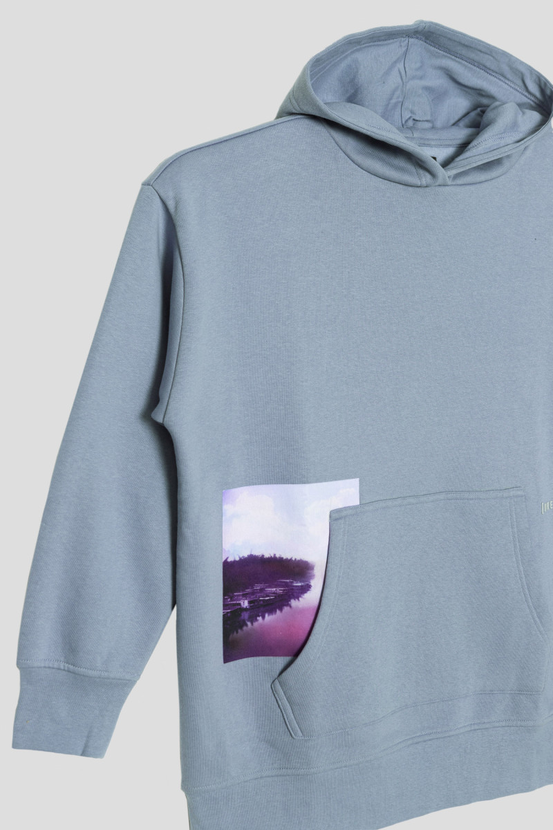 Błękitna bluza dresowa z kapturem ovsersize