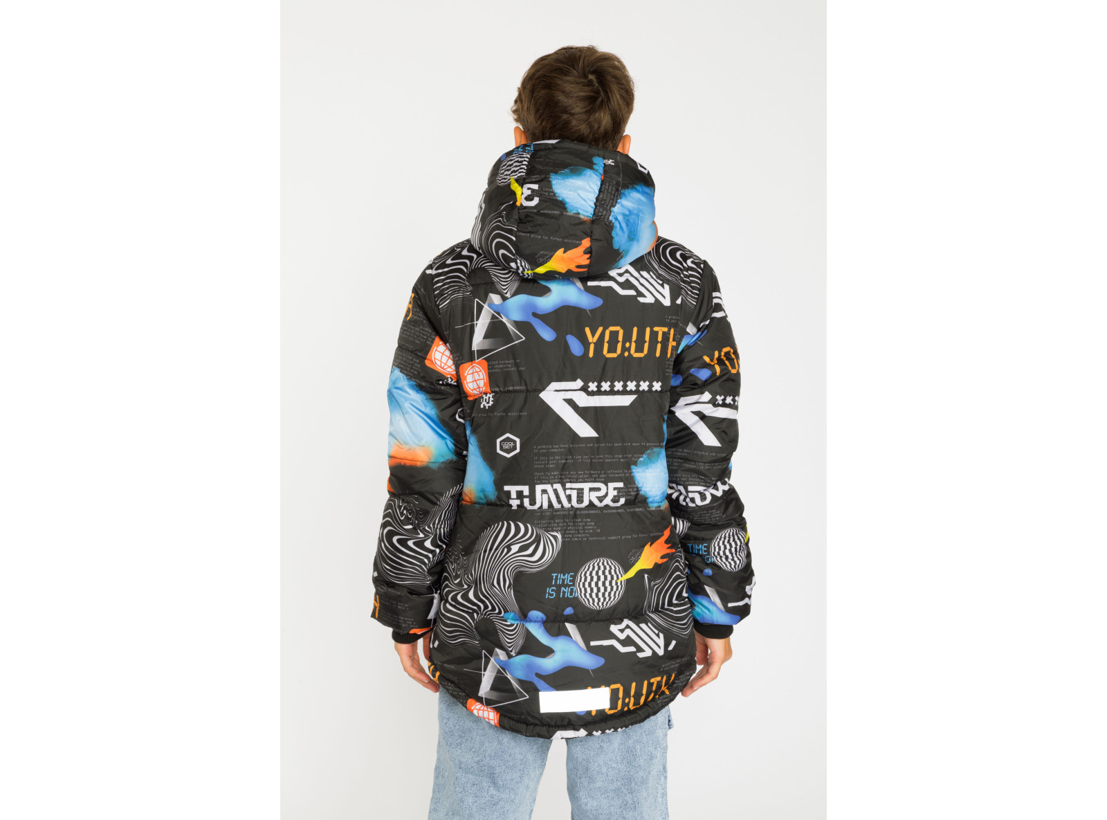 Wzorzysta ocieplana pikowana kurtka z kapturem