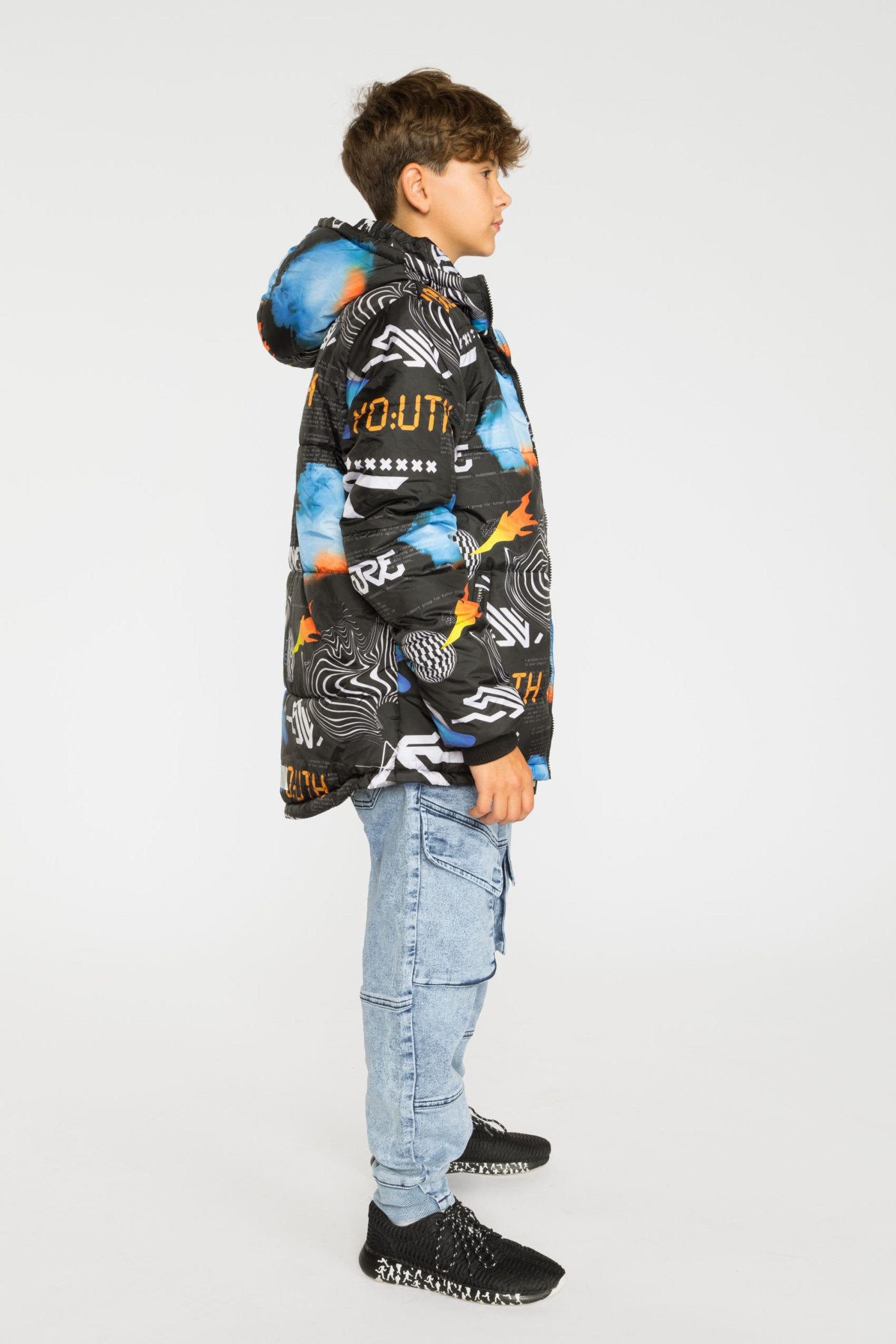 Wzorzysta ocieplana pikowana kurtka z kapturem