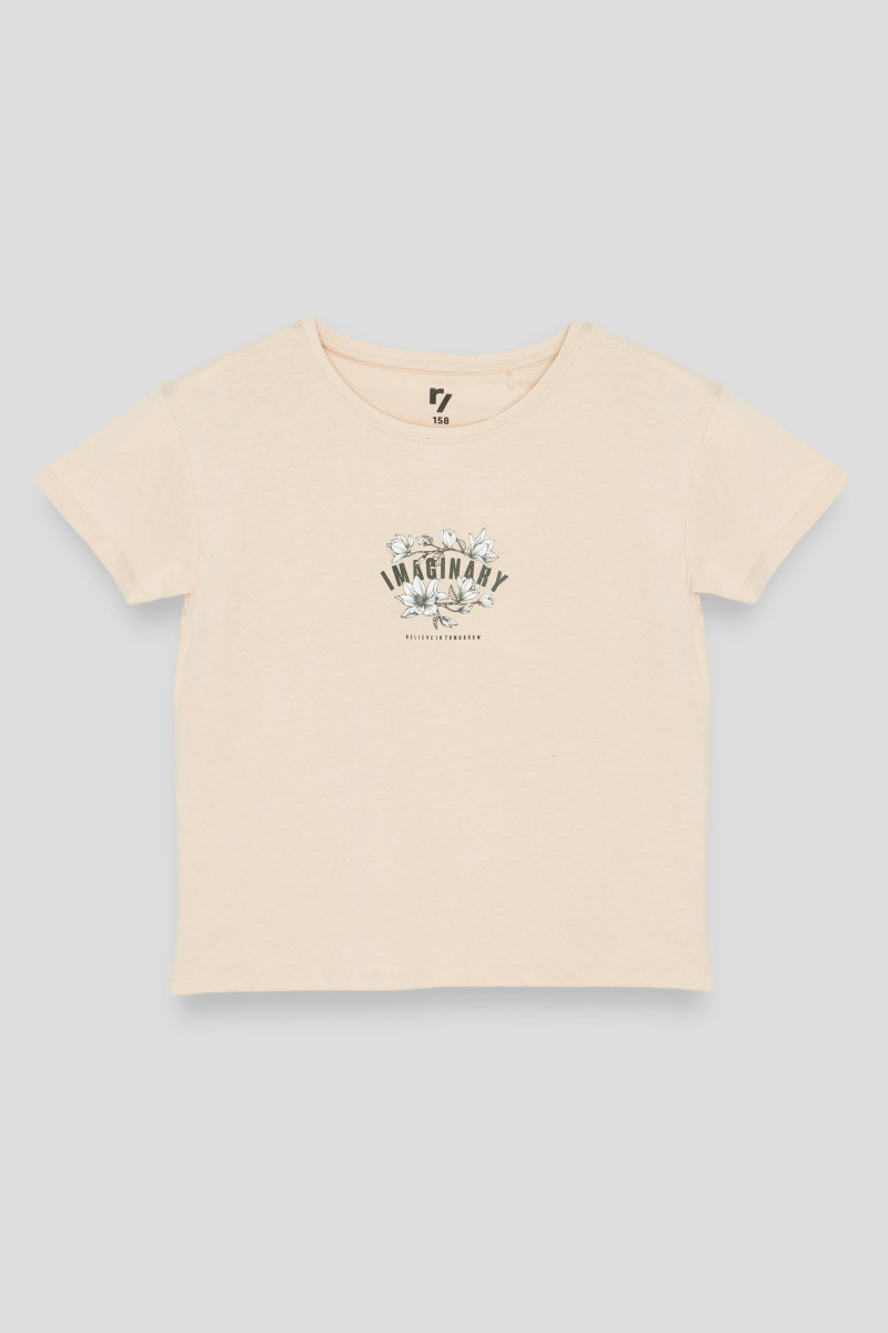 Kremowy T-shirt z nadrukiem