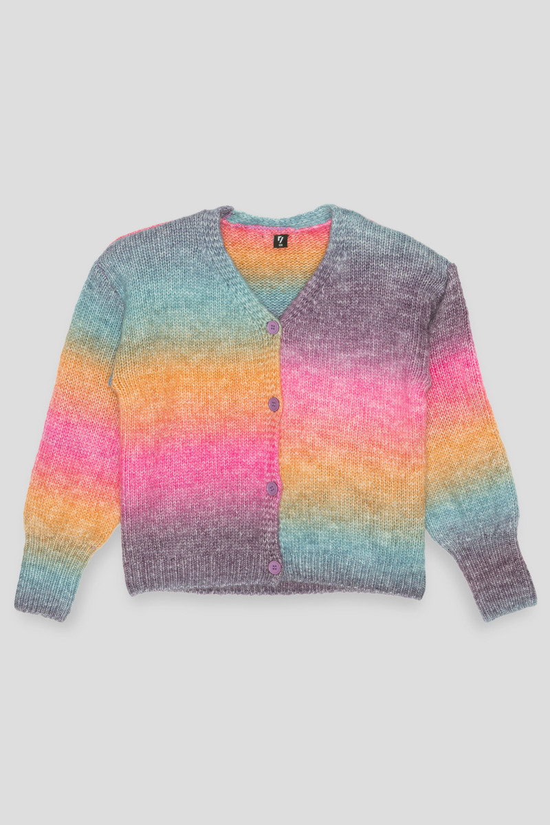 Wielobarwny pastelowy sweter na guziki