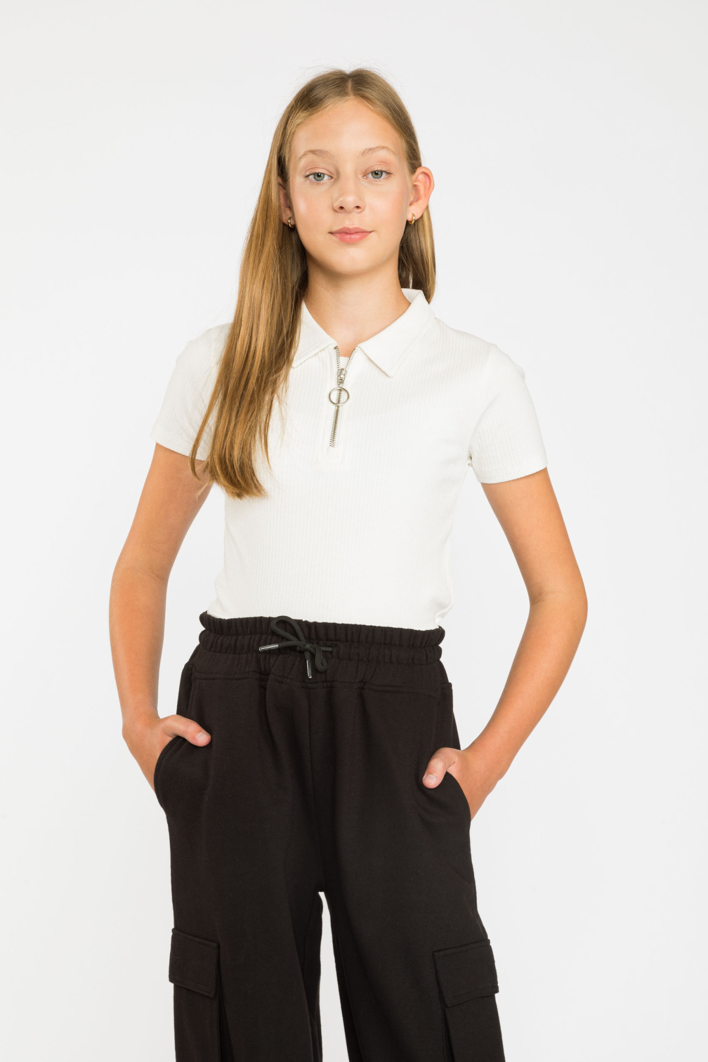 Biała bluzka dziewczęca z suwakiem | Reporter 