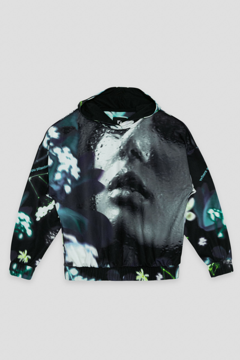 Wzorzysta turkusowa bluza dresowa z kapturem