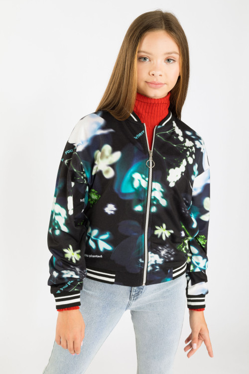 Wzorzysta turkusowa bluza dresowa a'la bomberka