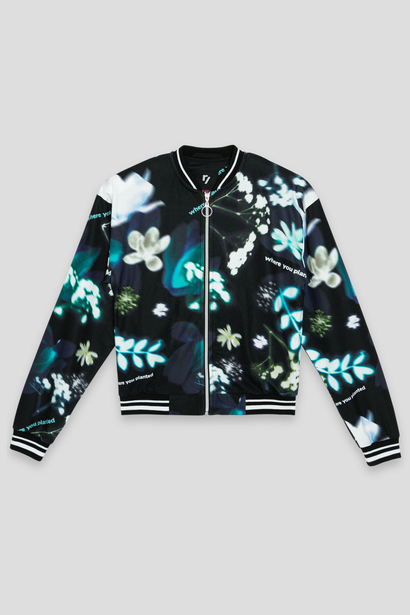 Wzorzysta turkusowa bluza dresowa a'la bomberka