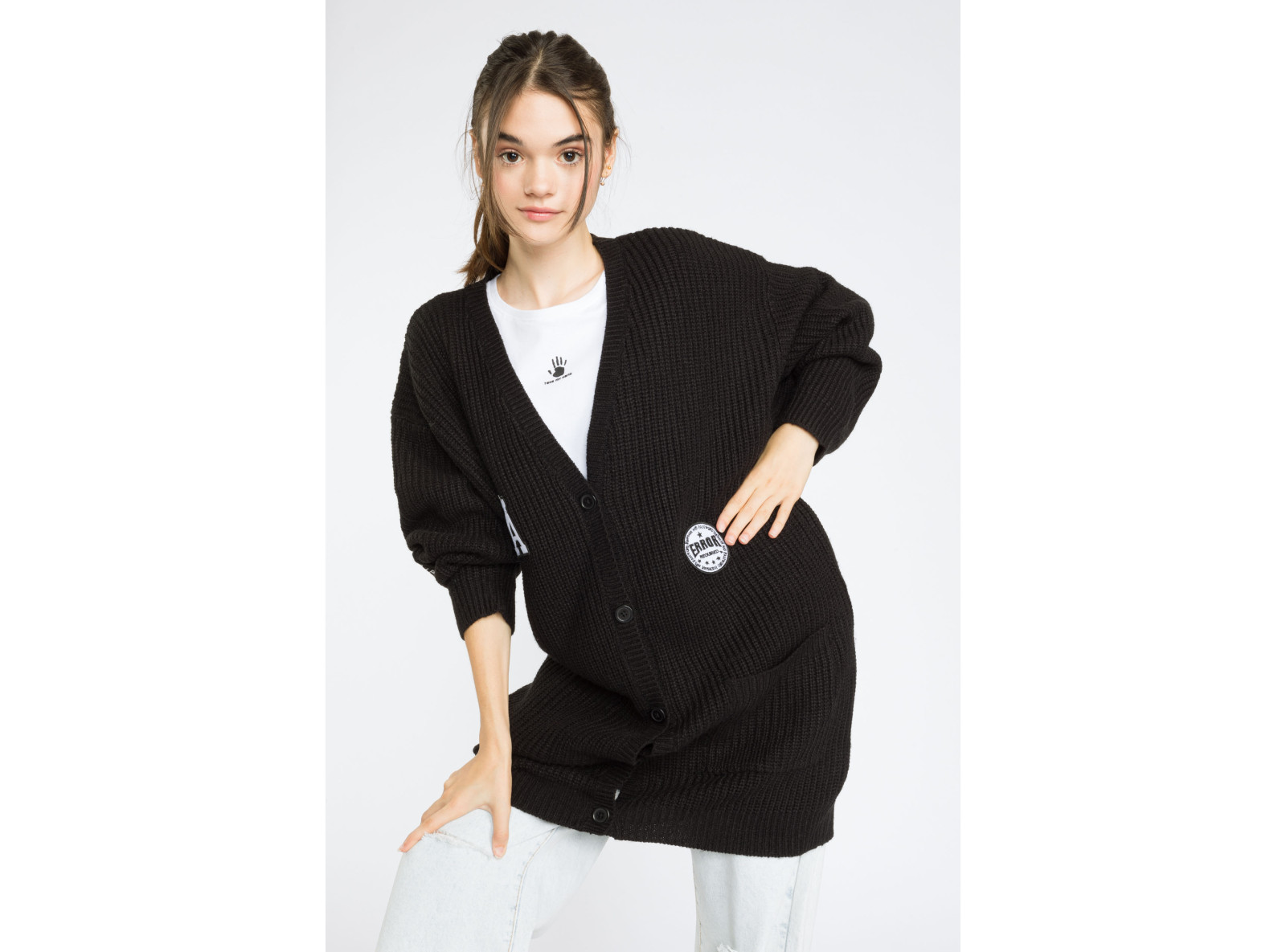 Czarny przedłużany sweter kardigan SCHOOL GIRL