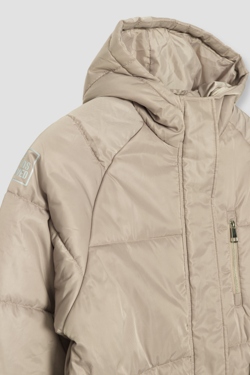 Beżowa przedłużana ocieplana kurtka z kapturem