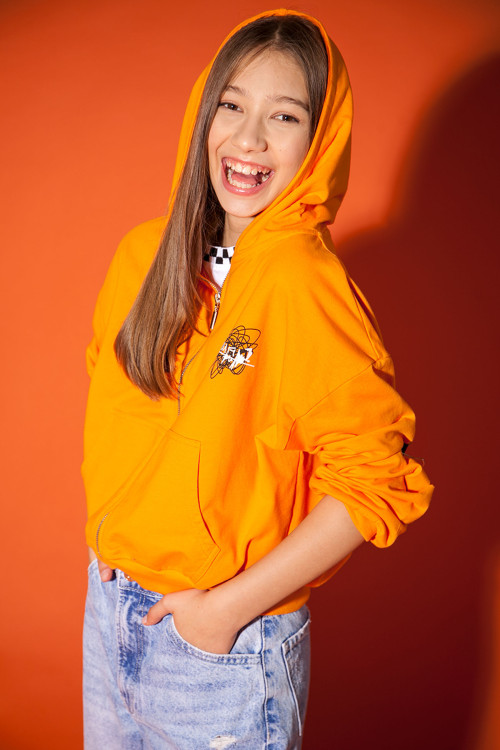 Pomarańczowa bluza dresowa z kapturem MESS