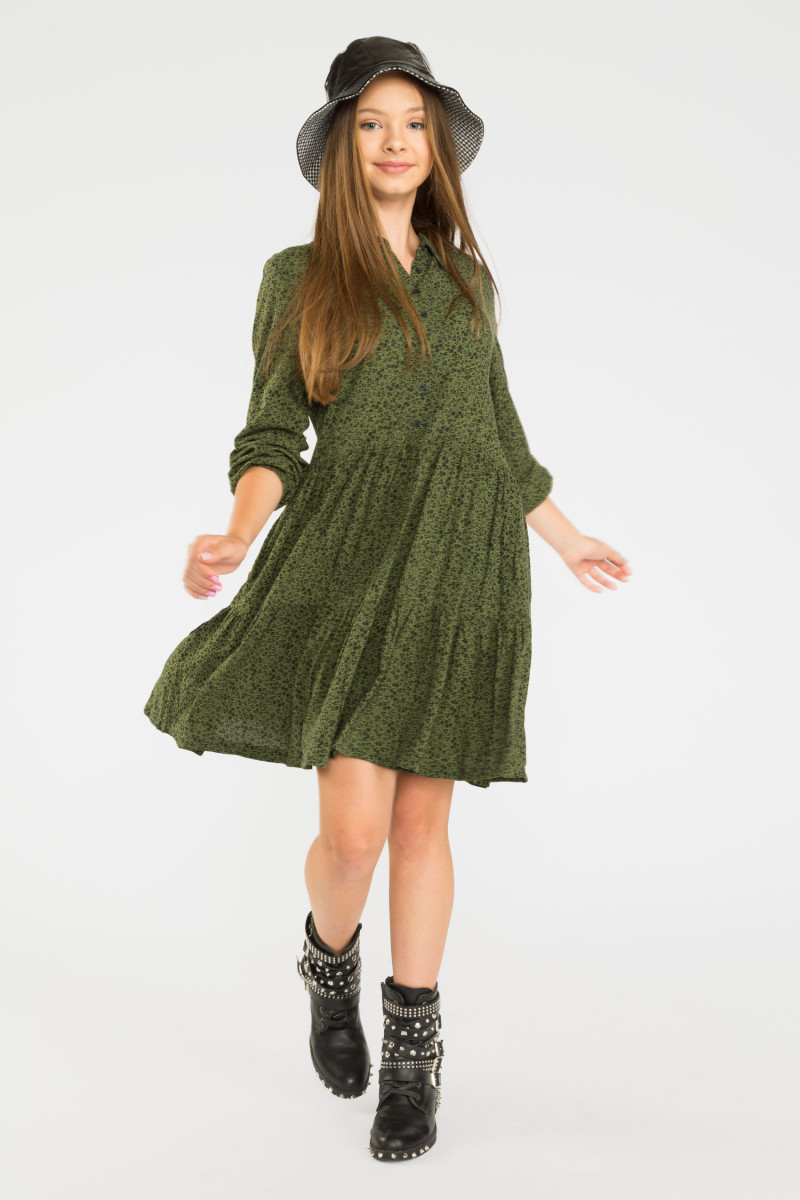 Zielona sukienka dziewczęca z długim rękawem | Reporter 