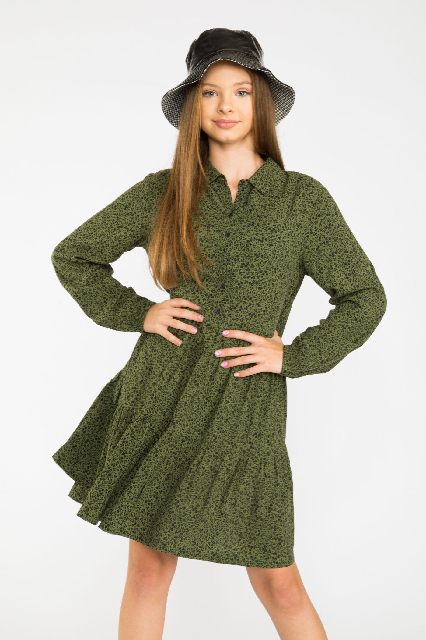 Zielona sukienka dziewczęca z długim rękawem | Reporter 