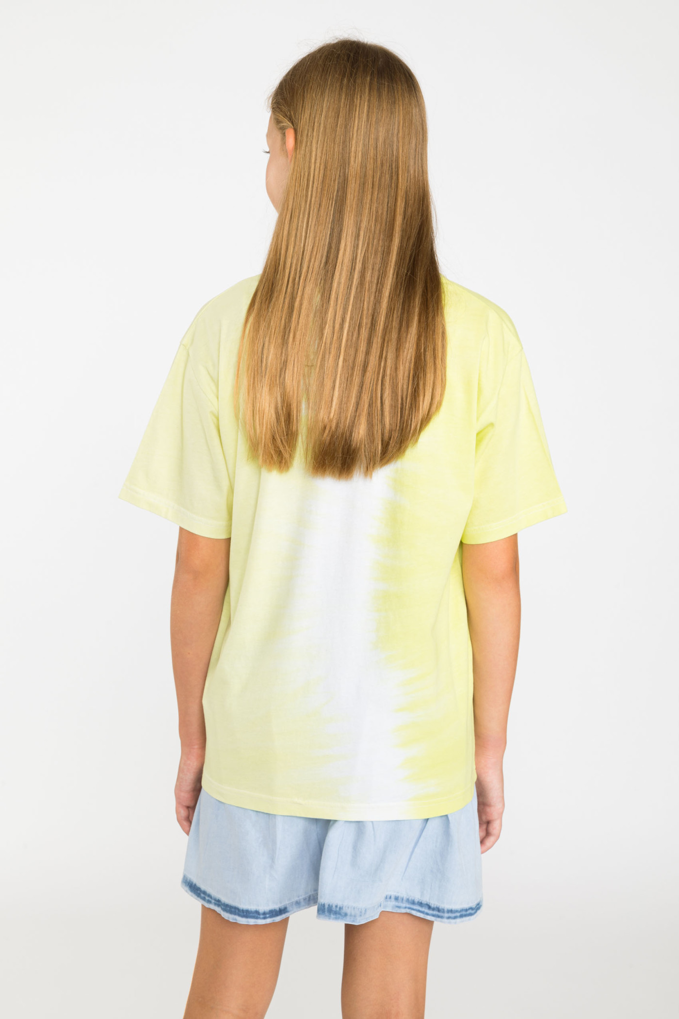 Limonkowy T-shirt tie dye dziewczęcy | Reporter 