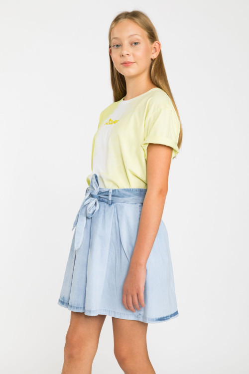 Limonkowy T-shirt tie dye dziewczęcy | Reporter 
