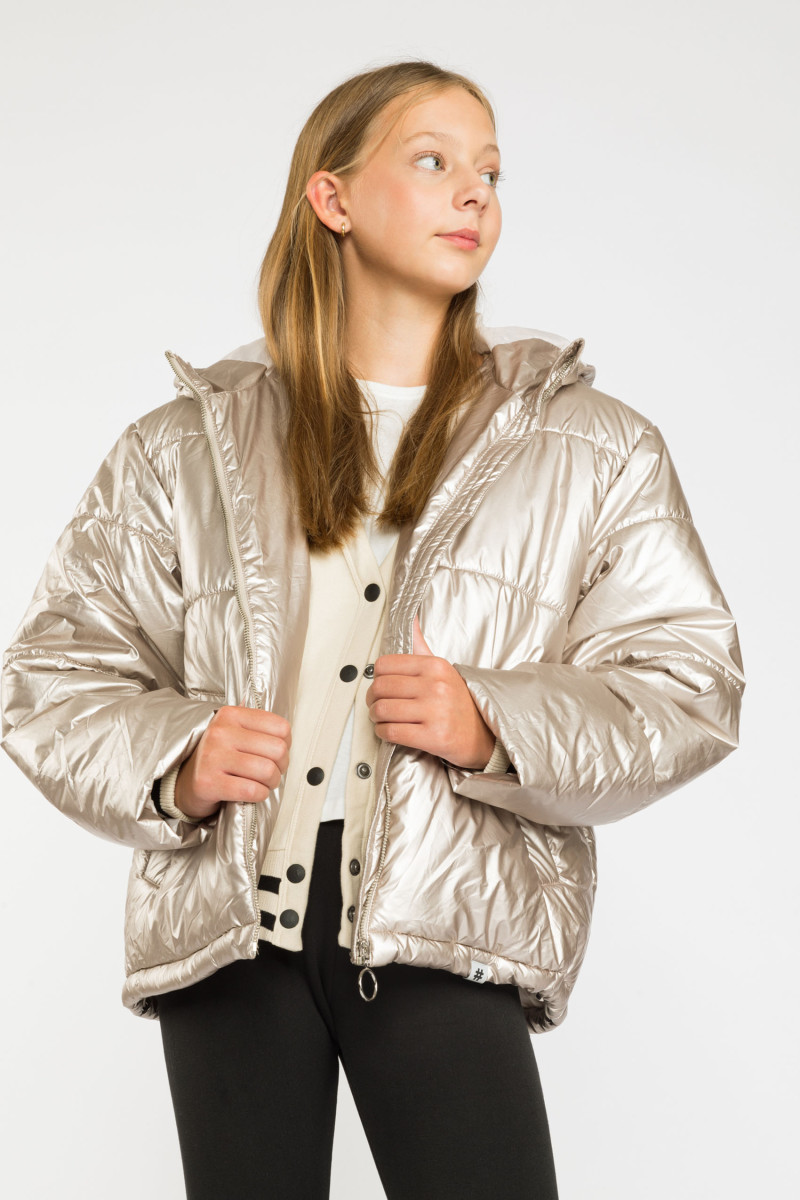 Złota ocieplana kurtka puffer, złoty