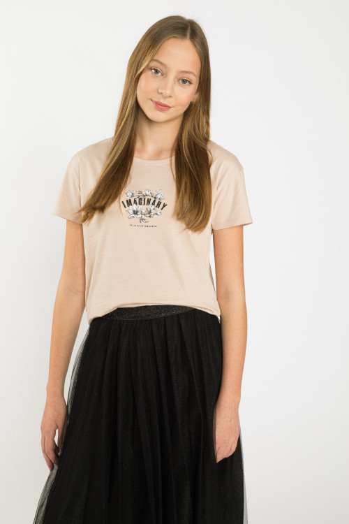 Kremowy T-shirt z nadrukiem