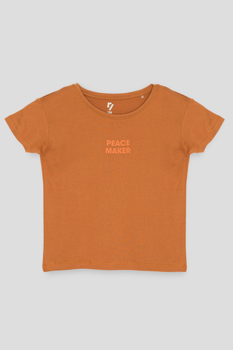 Brązowy T-shirt z ozdobnym napisem