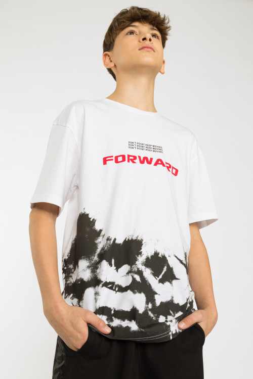 Biały T-shirt oversize tie dye z napisem