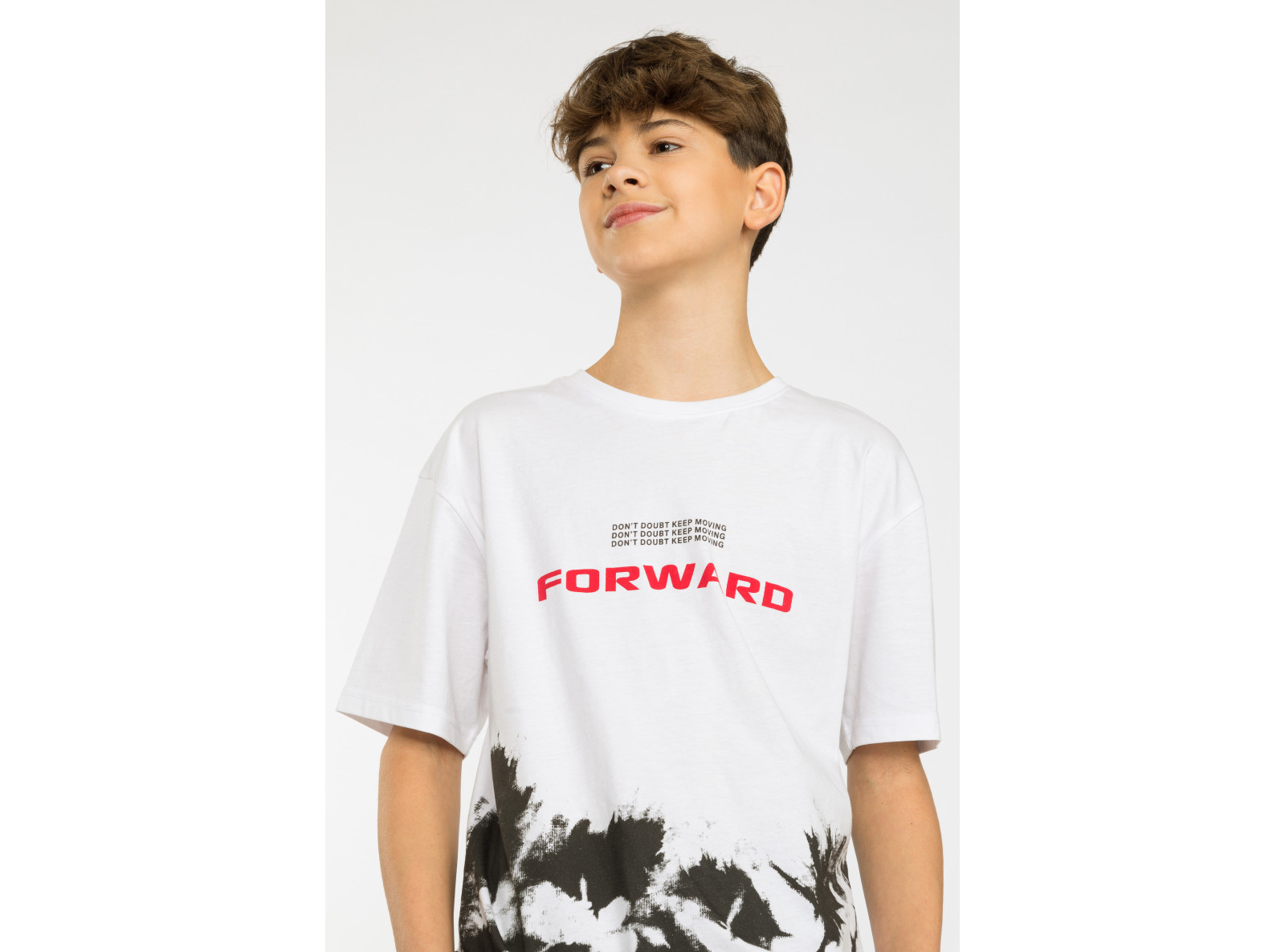 Biały T-shirt oversize tie dye z napisem