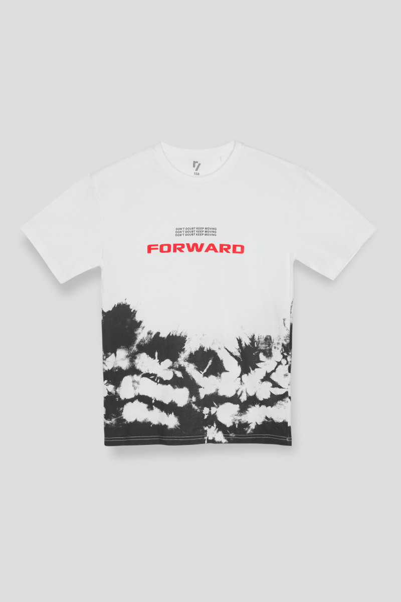 Biały T-shirt oversize tie dye z napisem