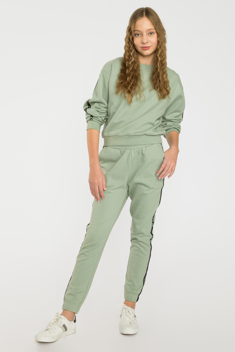 Pistacjowa bluza dresowa z lampasami